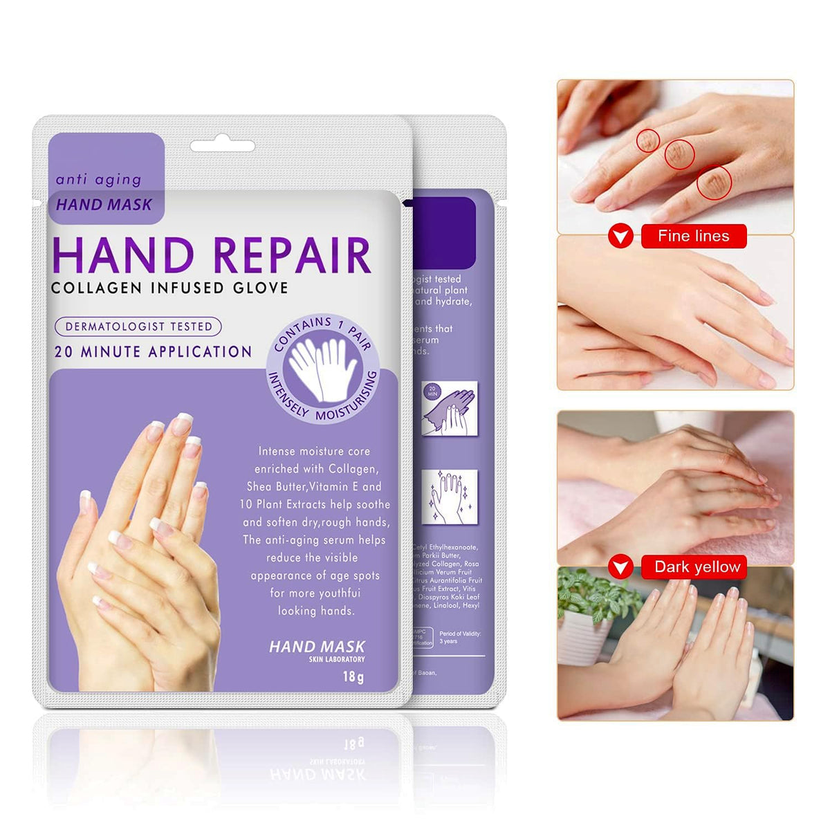 AIQIUSHA 4 Pack Hands Moisturizing Gloves, Hand Spa Mask Infused Collagen, Serum + Vitamins + Natural Plant Extracts for Dry, Cracked Hands, Moisturizer Hands Mask, Repair Rough Skin for Women&Men