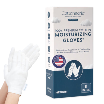 4 Pairs Cottonnerie Basics Cotton Gloves for Dry Hands Sleeping, Moisturizing Gloves Overnight, Hand Moisturizer Gloves, Moisture Gloves for Dry Hands Overnight, Sleeping Gloves, Medium