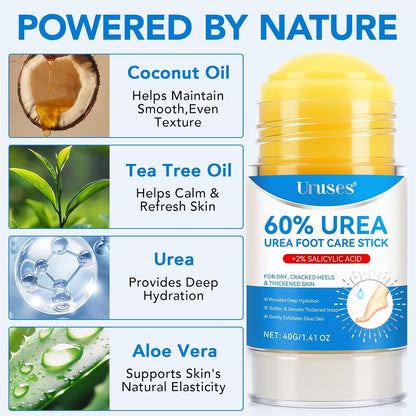 Uruses 2Pack Urea Cream 60% plus Salicylic Acid 2% Urea Foot Care Stick,Foot Cream for Foot Callus Remover, Feet Moisturizer Stick for Dry Cracked Heels, Hands, Knees,Hydrating Heel Balm, Easy To Use