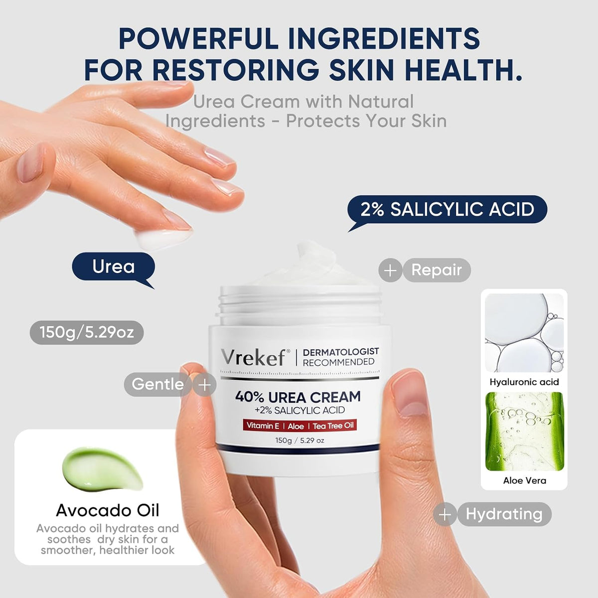 Urea Cream 40 Percent with 2 Percent Salicylic Acid, Foot & Hand Cream for Dry Cracked Heels, Callus Softener for Feet, Exfoliating Foot Cream for Rough Thick Skin, 5.29 oz