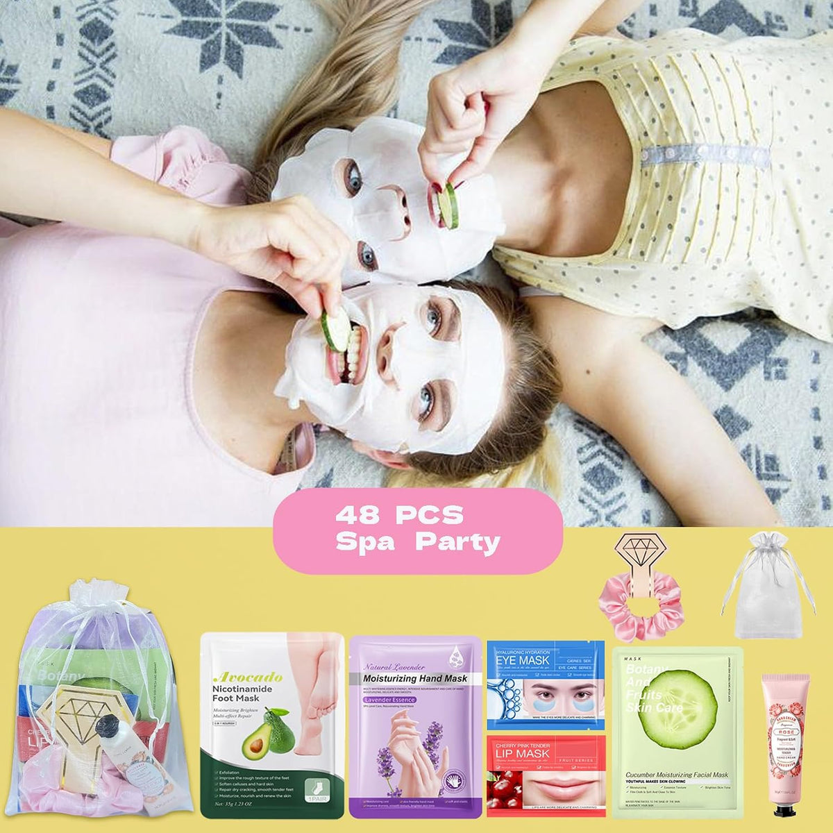 Spa Party Supplies for Women, Spa Party Favors,Facial Masks,Foot Mask,Under Eye Patches,Hand Mask,Hand Cream,Lip mask,Spa Day Kit,Birthday Baby Shower Gifts for Women Sleepover, Skin Care Set