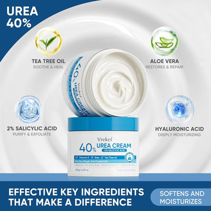 Urea Cream 40 Percent with 2% Salicylic Acid, Urea Cream 40 Percent for Feet Maximum Strength, Foot & Hand Cream for Dry Cracked Heels, Callus Softener for Rough Thick Skin, 5.29 oz