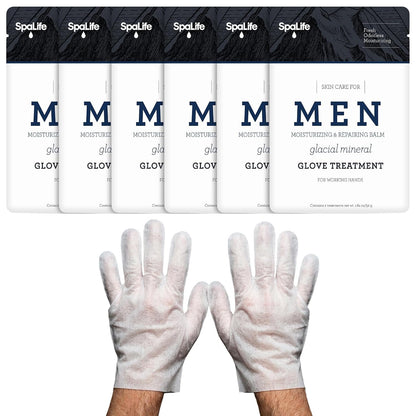 SpaLife Men's Cooling Mint Hand Moisturizing Gloves for Working Hands | Revitalizing & Hydrating Hand Mask for Softening Dry, Cracked Skin | One Size Fits Most | 6 Pairs