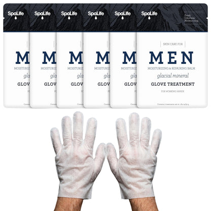 SpaLife Men's Cooling Mint Hand Moisturizing Gloves for Working Hands | Revitalizing & Hydrating Hand Mask for Softening Dry, Cracked Skin | One Size Fits Most | 6 Pairs