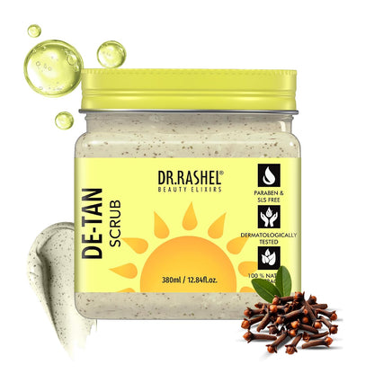 DR.RASHEL De-Tan Body, Face, Hand & Foot Scrub 12.84 Fl Oz Exfoliating Face Wash with Natural Extracts for Tan Removal, Blackhead Remover & Oil Control Cleanser – Suitable for Most Skin Types - 380ml
