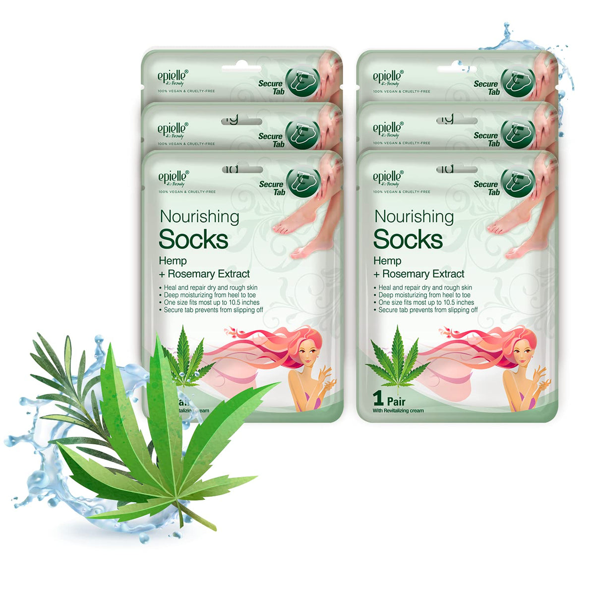 Epielle Nourishing Hand Mask 6 Pairs, Repair and Soften with Hemp & Rosemary Extract, Deep Moisturizing Gloves for Dry, Cracked Hands, Self Care Gifts for Women, Spa Kit