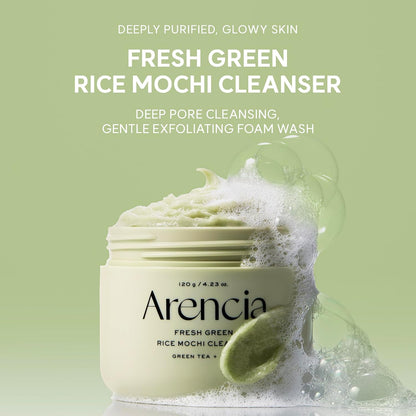 Arencia Korean Rice Mochi Face Cleanser - Face Wash, Gentle Scrub All in One for Deep Cleansing, Moisturizing, Pore Minimizing with Rice Water & Green Tea (4.23oz)