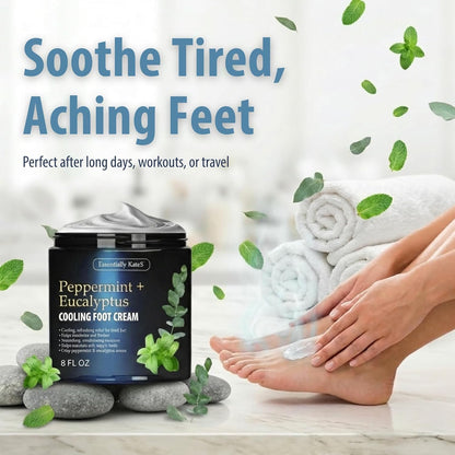 Essentially KateS Peppermint + Eucalyptus Cooling Foot Cream 8 Fl Oz – Relieves Dry, Cracked, Tired Feet – Deep Hydration with Ceramides – Non-Greasy Formula
