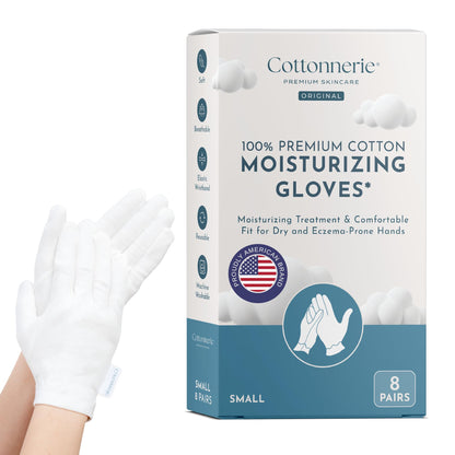 4 Pairs Cottonnerie Basics Cotton Gloves for Dry Hands Sleeping, Moisturizing Gloves Overnight, Hand Moisturizer Gloves, Moisture Gloves for Dry Hands Overnight, Sleeping Gloves, Medium