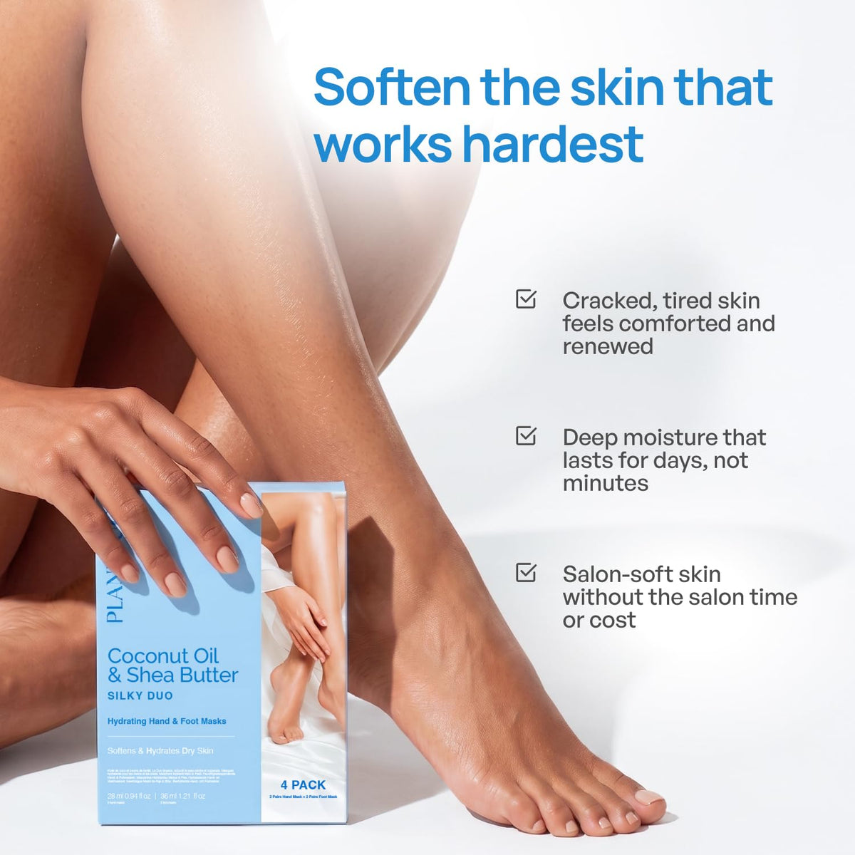 PLANTIFIQUE Korean Foot & Hand Mask Set for Dry Skin, 2 Pairs Each