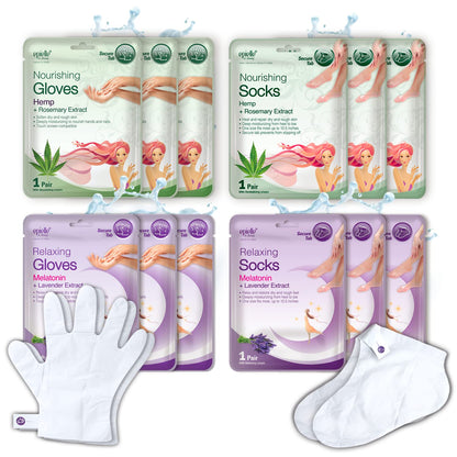Epielle Nourishing Hand Mask 6 Pairs, Repair and Soften with Hemp & Rosemary Extract, Deep Moisturizing Gloves for Dry, Cracked Hands, Self Care Gifts for Women, Spa Kit