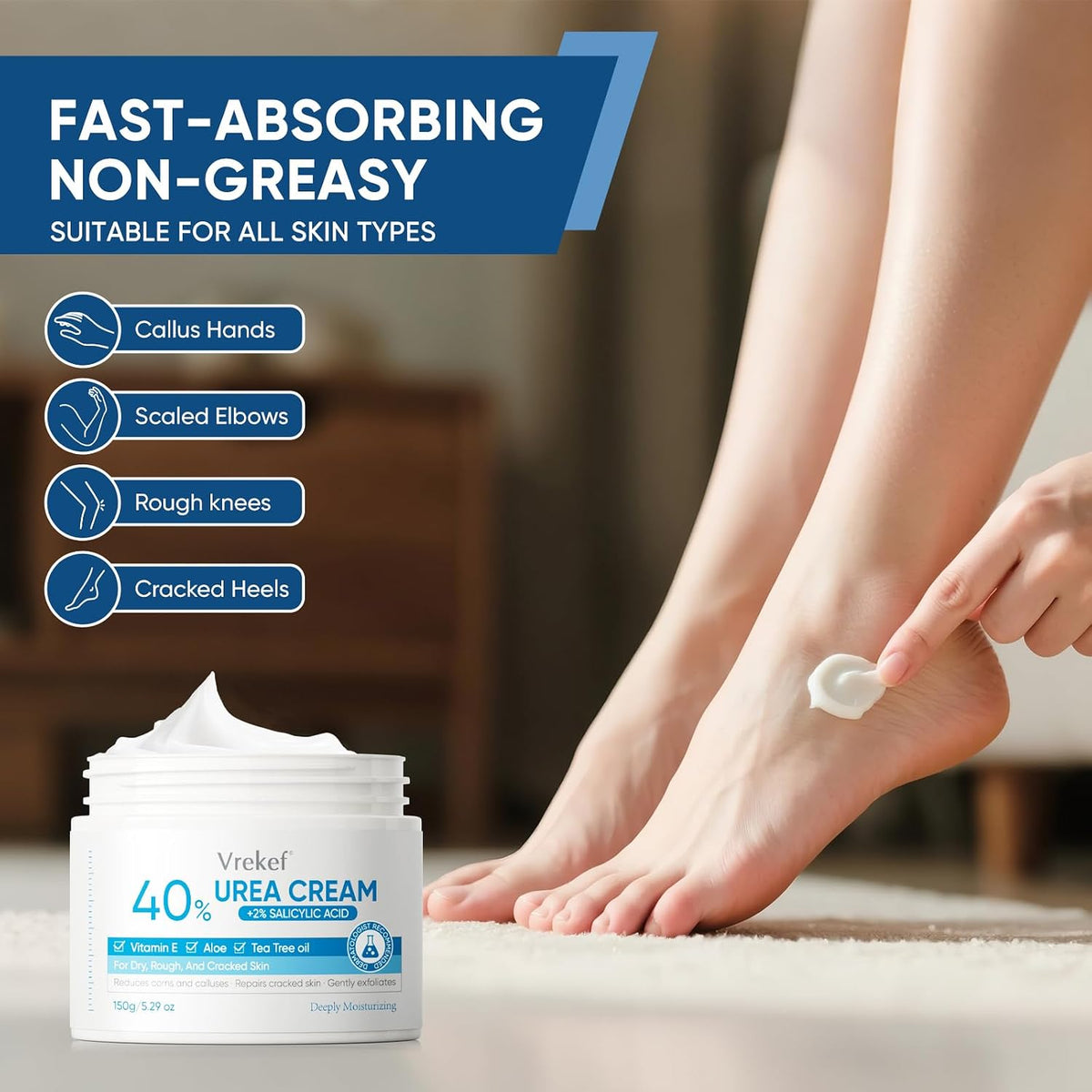 Urea Cream 40 Percent with 2% Salicylic Acid, Urea Cream 40 Percent for Feet Maximum Strength, Foot & Hand Cream for Dry Cracked Heels, Callus Softener for Rough Thick Skin, 5.29 oz