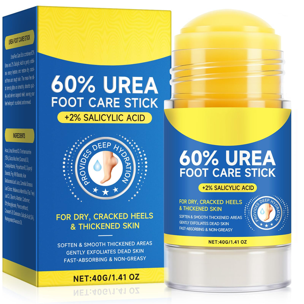 60% Urea 2% Salicylic Acid Foot Care Stick for Dry Cracked Feet, -1.41oz