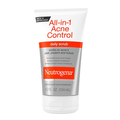 Neutrogena All-In-1 Acne Control Daily Face Scrub to Exfoliate and Treat Acne, Salicylic Acid Acne Treatment, 4.2 fl. oz