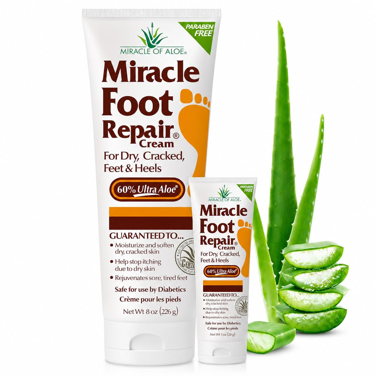 Miracle of Aloe - 8oz Foot Repair Cream + 1oz Hand Repair Cream