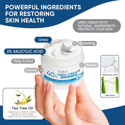 Urea Cream 40 Percent with 2% Salicylic Acid, Urea Cream 40 Percent for Feet Maximum Strength, Foot & Hand Cream for Dry Cracked Heels, Callus Softener for Rough Thick Skin, 5.29 oz