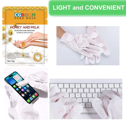 5 pack Hand Mask Moisturizing Glove, Hand Peel Mask Exfoliating Gloves, Hand Repair Glove for Dry Hands Treatment, Remove Dead Skin, Rough Skin, purple Honey Milk