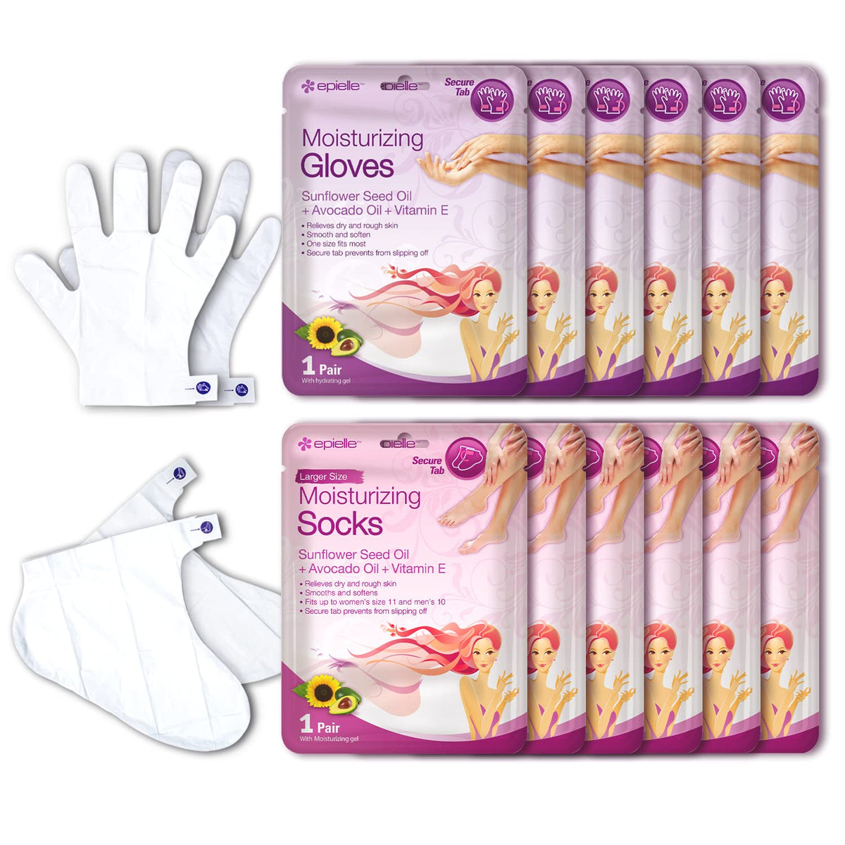 Epielle Hydrating Hand Mask 6 Pairs, Relieve and Soften with Shea Butter & Jojoba Oil, Deep Moisturizing Gloves for Dry, Cracked Hands, Self Care Gifts for Women, Spa Kit