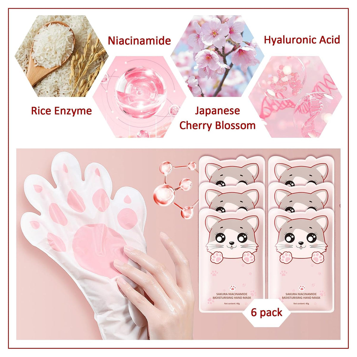 Hand Masks Moisturizing Gloves,6 Pairs Hydrating Hand Peel Masks Gift Set for Dry Cracked Hands Care,Long-lasting and Non-greasy Hand Moisturizer Gloves for Women A