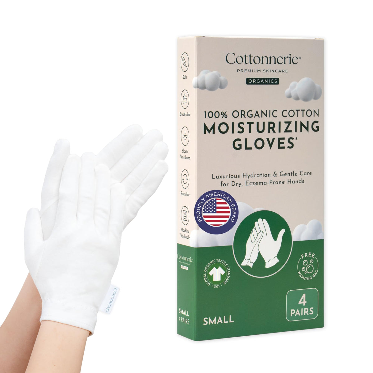 4 Pairs Cottonnerie Basics Cotton Gloves for Dry Hands Sleeping, Moisturizing Gloves Overnight, Hand Moisturizer Gloves, Moisture Gloves for Dry Hands Overnight, Sleeping Gloves, Medium