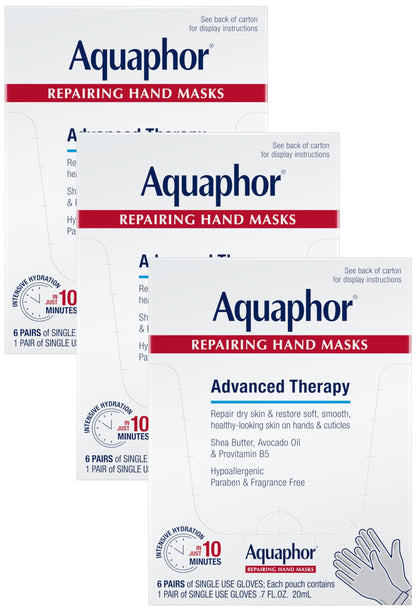 Aquaphor Advanced Therapy Repairing Hand Masks, 6 Masks x 0.7 FL OZ