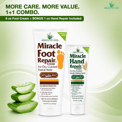 Miracle of Aloe - 8oz Foot Repair Cream + 1oz Hand Repair Cream