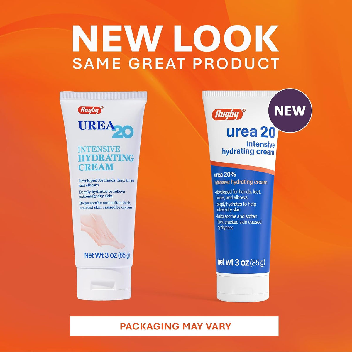 Rugby Urea 20% Intensive Hydrating Cream - Urea Cream for Feet, Hands, Knees, and Elbows - 3 Oz (1 Pack)