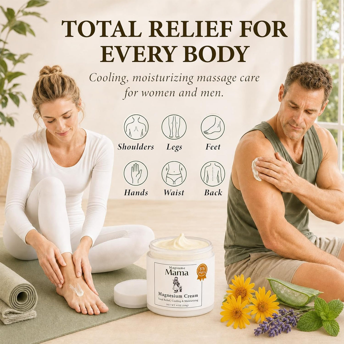 Mama-Bear Nerve Cream: Magnesium Lotion for Pain Relief with Arnica and MSM for Women and Men on Muscles Joints Feet Hands Legs - Fast Absorbing Non-Greasy 4 Oz