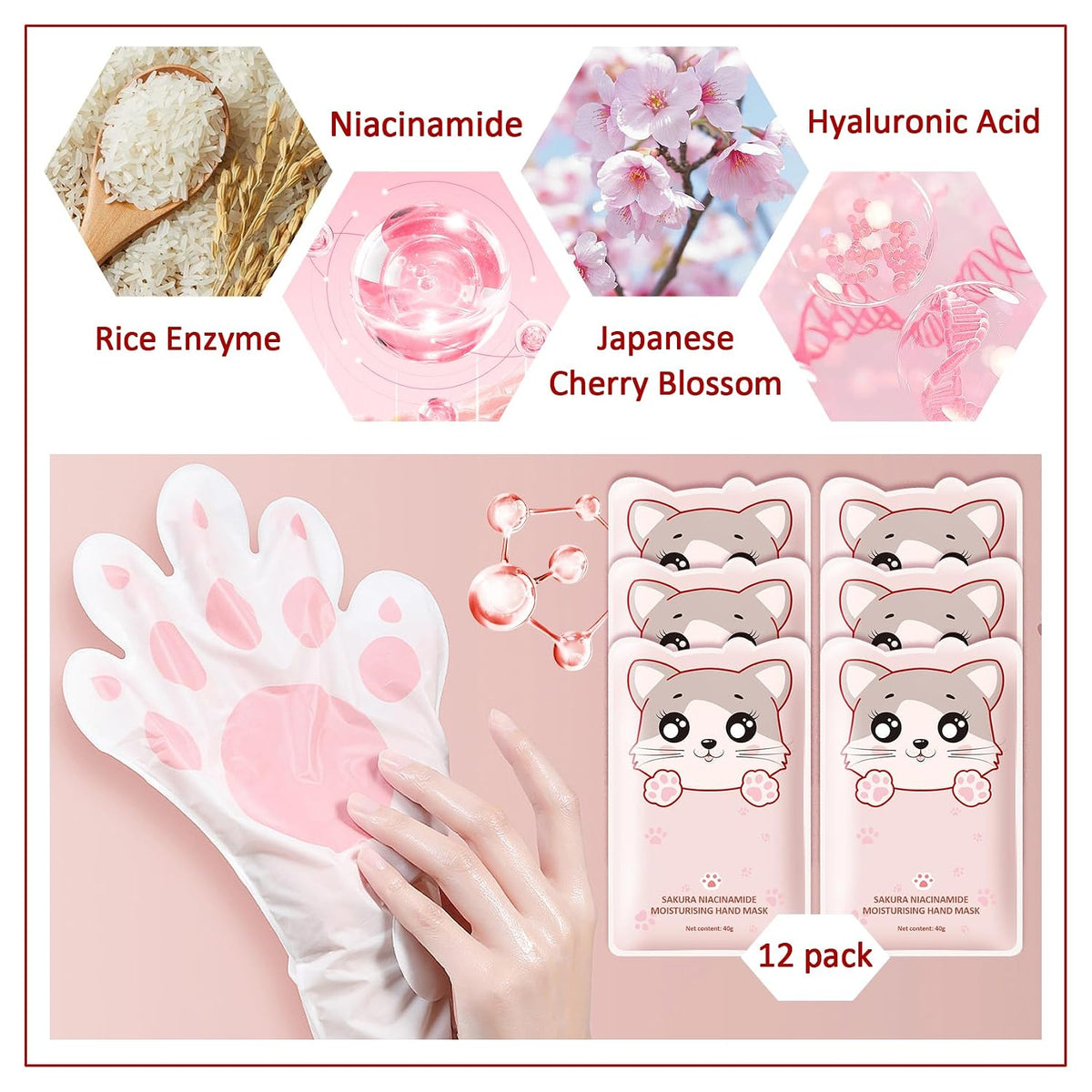 Hand Masks Moisturizing Gloves,12 Pairs Hydrating Hand Peel Masks Gift Set for Dry Cracked Hands Care,Long-lasting and Non-greasy Hand Moisturizer Gloves for Women