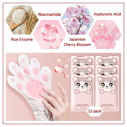 Hand Masks Moisturizing Gloves,12 Pairs Hydrating Hand Peel Masks Gift Set for Dry Cracked Hands Care,Long-lasting and Non-greasy Hand Moisturizer Gloves for Women