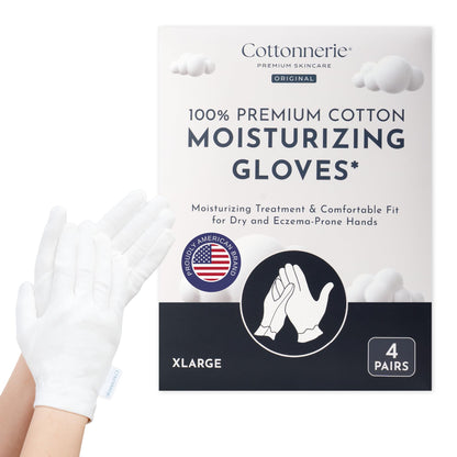 4 Pairs Cottonnerie Basics Cotton Gloves for Dry Hands Sleeping, Moisturizing Gloves Overnight, Hand Moisturizer Gloves, Moisture Gloves for Dry Hands Overnight, Sleeping Gloves, Medium