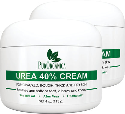 PurOrganica Urea Cream 40% – Made in USA, Maximum Strength Foot Cream for Dry, Cracked Heels, Corns, Calluses & Rough Feet, Exfoliating Moisturizer