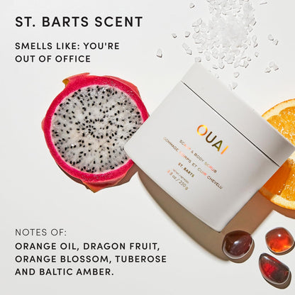 OUAI Scalp & Body Scrub, St. Barts - Exfoliating Body Scrub with Sugar & Coconut Oil Blend for Smooth, Moisturized Skin - Gentle Scalp Exfoliator for Removing Product Build Up (8.8 Oz)
