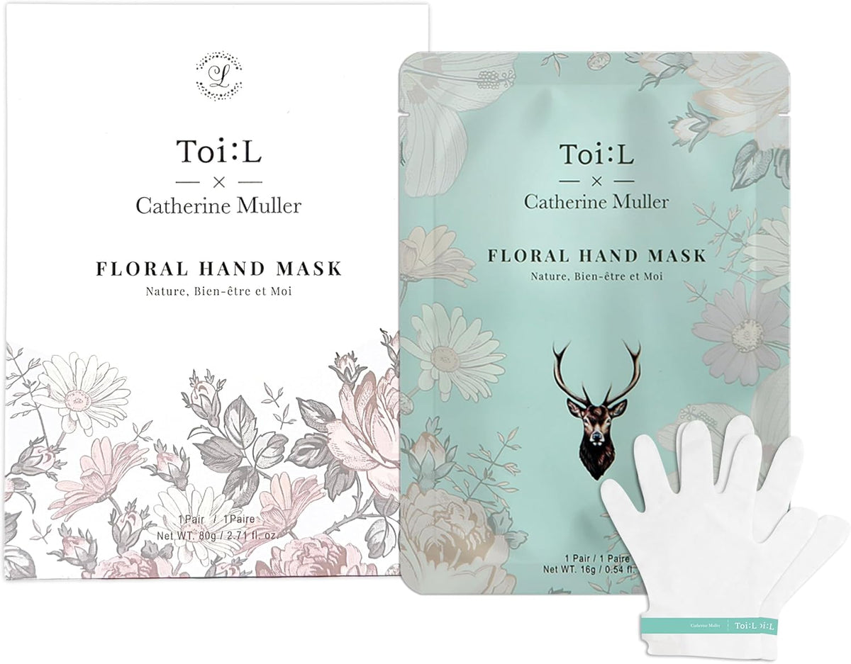 TOI:L Catherine Muller Floral Hand Mask 1 Pair, Moisturizing Gloves for Dry Hands with Elder Flower & CICA, Repairing and Nourishing Hand Care Treatment for Cracked, Rough, and Dry Skin