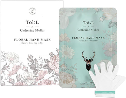TOI:L Catherine Muller Floral Hand Mask 1 Pair, Moisturizing Gloves for Dry Hands with Elder Flower & CICA, Repairing and Nourishing Hand Care Treatment for Cracked, Rough, and Dry Skin