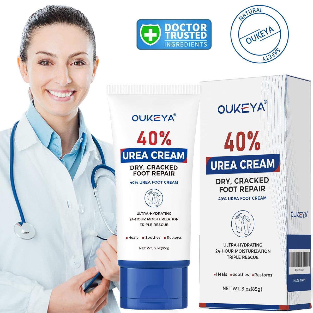 OUKEYA Urea Cream 40%, Foot & Hand Lotion for Dry Cracked Rough Skin