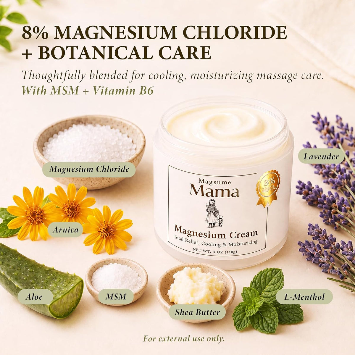 Mama-Bear Nerve Cream: Magnesium Lotion for Pain Relief with Arnica and MSM for Women and Men on Muscles Joints Feet Hands Legs - Fast Absorbing Non-Greasy 4 Oz