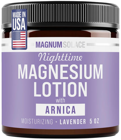 Magnum Solace Nighttime Magnesium Lotion with Arnica – Highly Concentrated Magnesium for Muscles & Joints – Apply to Legs or Feet Before Bed – Skin-Friendly