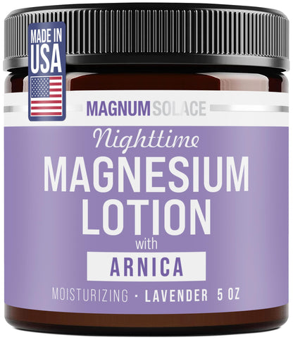 Magnum Solace Nighttime Magnesium Lotion with Arnica – Highly Concentrated Magnesium for Muscles & Joints – Apply to Legs or Feet Before Bed – Skin-Friendly