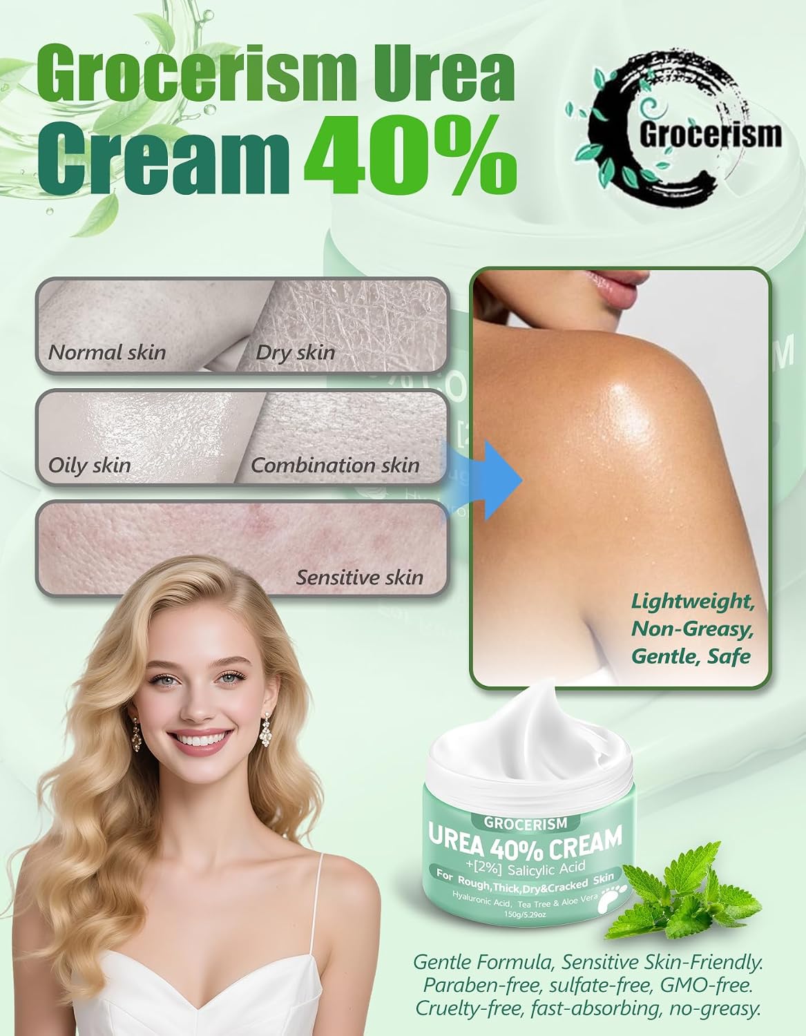 Grocerism Urea Cream 40% for Feet Maximum Strength Hand & Foot Cream 8.82oz