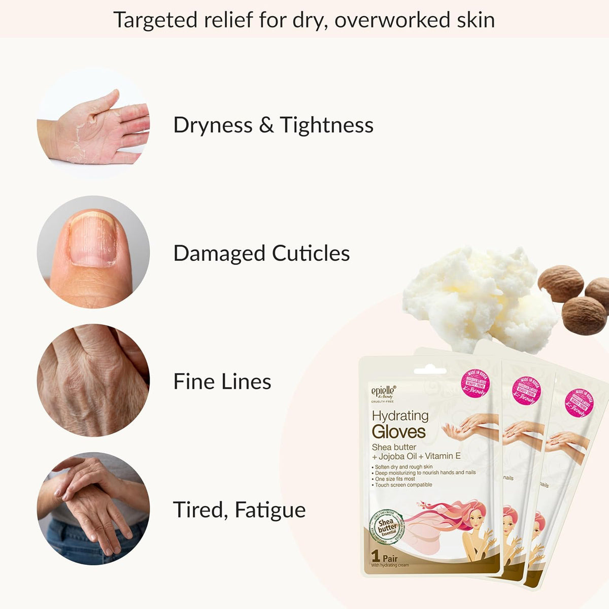 Epielle Hydrating Hand Mask 6 Pairs, Relieve and Soften with Shea Butter & Jojoba Oil, Deep Moisturizing Gloves for Dry, Cracked Hands, Self Care Gifts for Women, Spa Kit