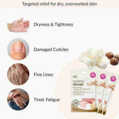 Epielle Hydrating Hand Mask 6 Pairs, Relieve and Soften with Shea Butter & Jojoba Oil, Deep Moisturizing Gloves for Dry, Cracked Hands, Self Care Gifts for Women, Spa Kit