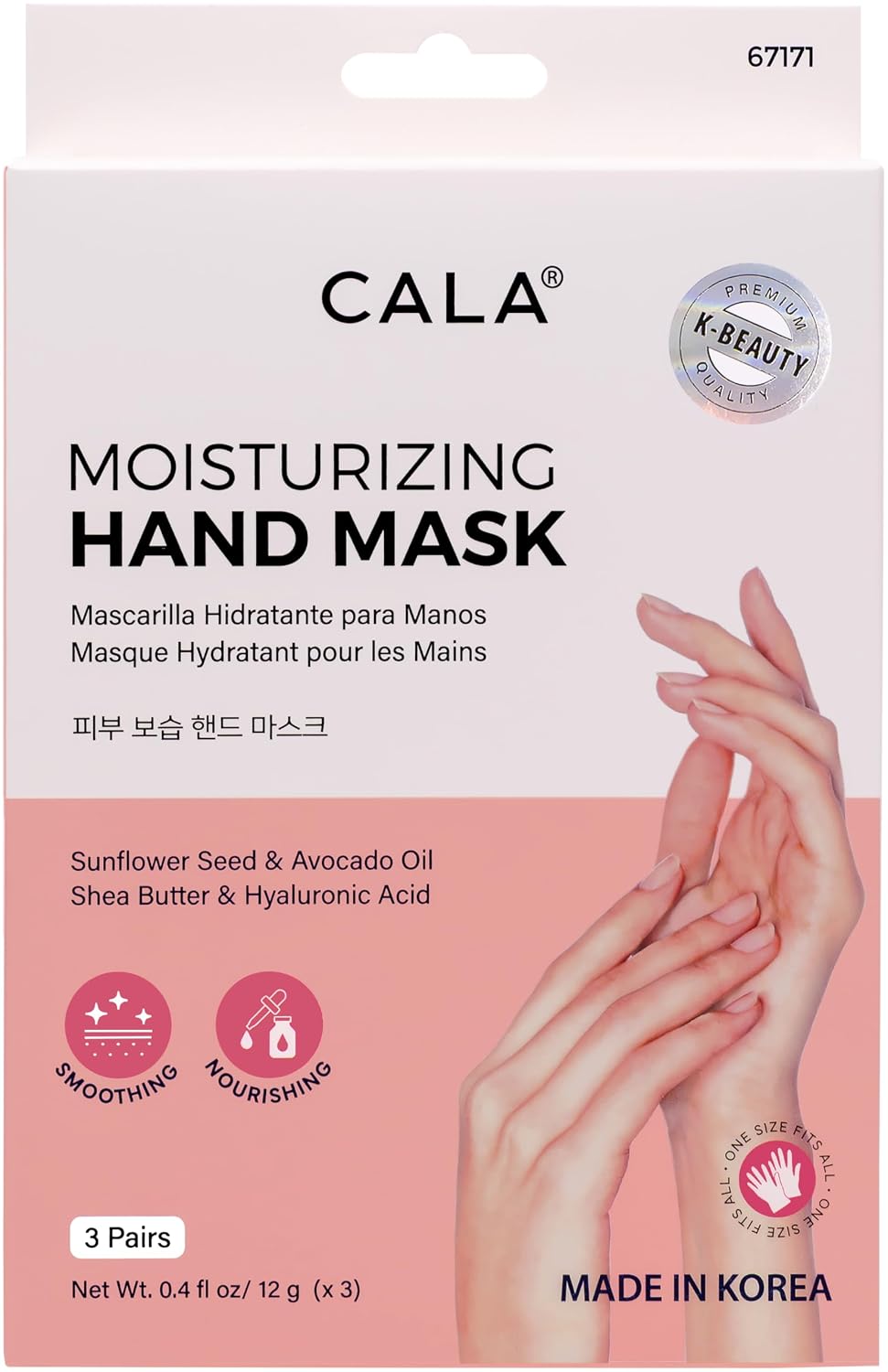 CALA Moisturizing Hand Mask Gloves with Hyaluronic Acid, Shea Butter and Avocado Oil, 3 Pairs