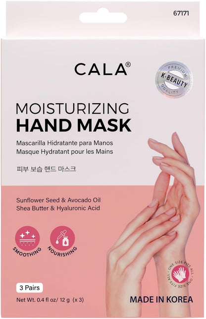 CALA Moisturizing Hand Mask Gloves with Hyaluronic Acid, Shea Butter and Avocado Oil, 3 Pairs