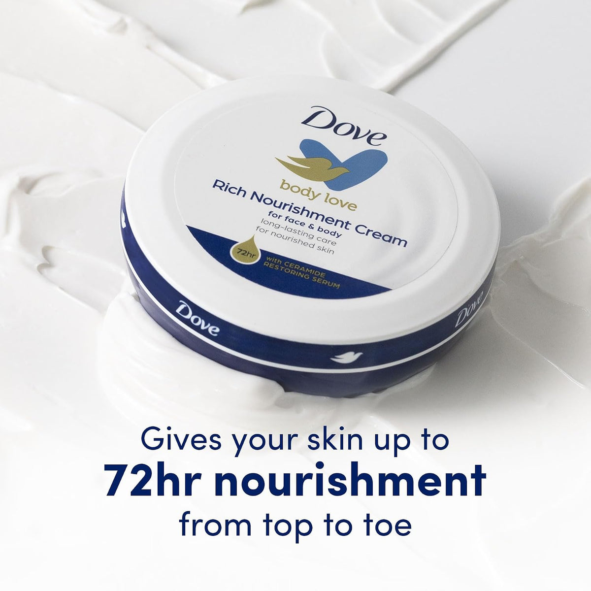 Dove Nourishing Body Care, Face, Hand, and Body Rich Nourishment Cream for Extra Dry Skin with 48-Hour Moisturization, 4-Pack, 2.53 Oz Each Jar