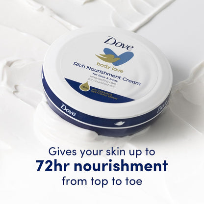 Dove Nourishing Body Care, Face, Hand, and Body Rich Nourishment Cream for Extra Dry Skin with 48-Hour Moisturization, 4-Pack, 2.53 Oz Each Jar
