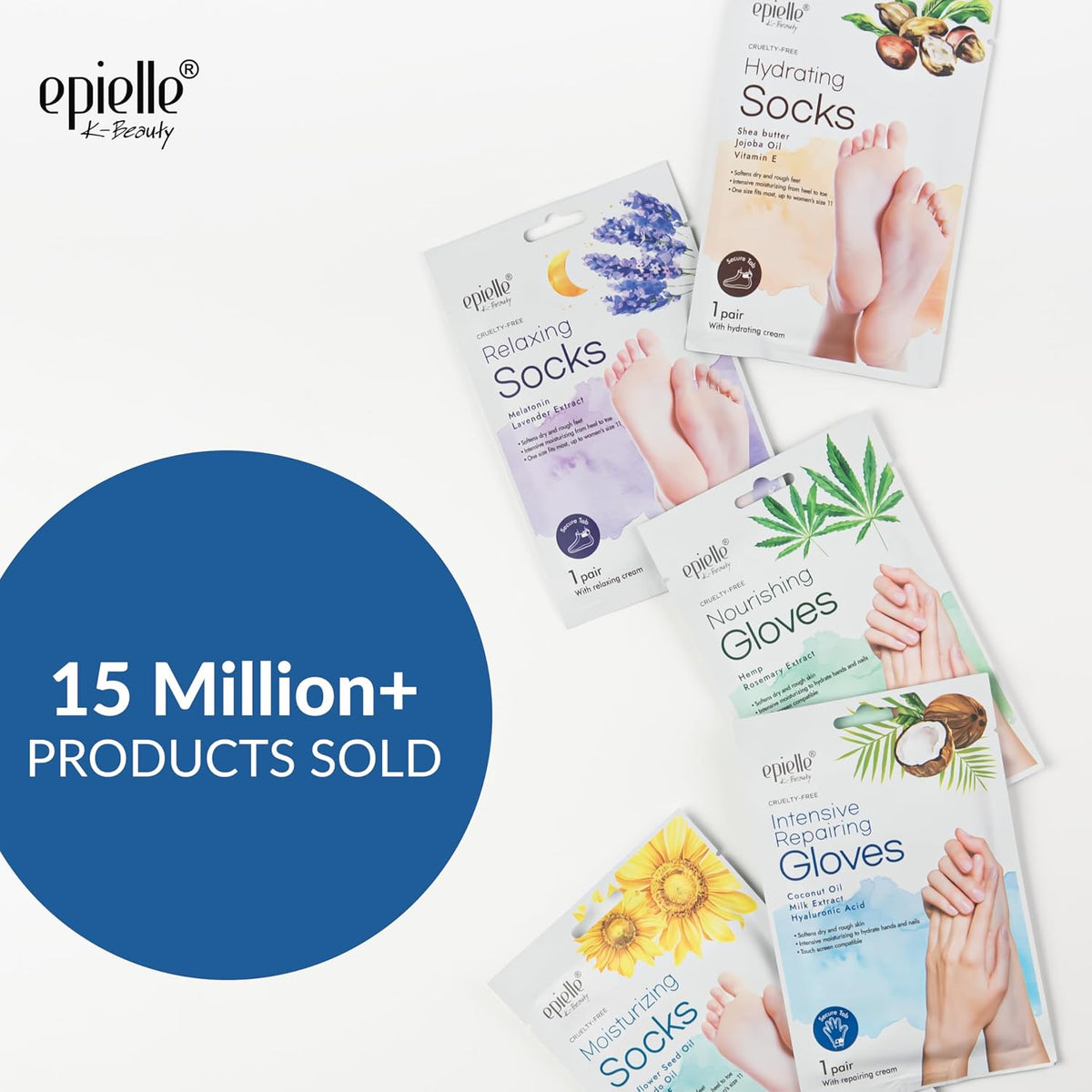 Epielle Intensive Repairing Hand Mask 6 Pairs, Soften with Coconut Oil & Milk Extract, Deep Moisturizing Gloves for Dry, Rough Skin, Self Care Gifts for Women, Spa Kit