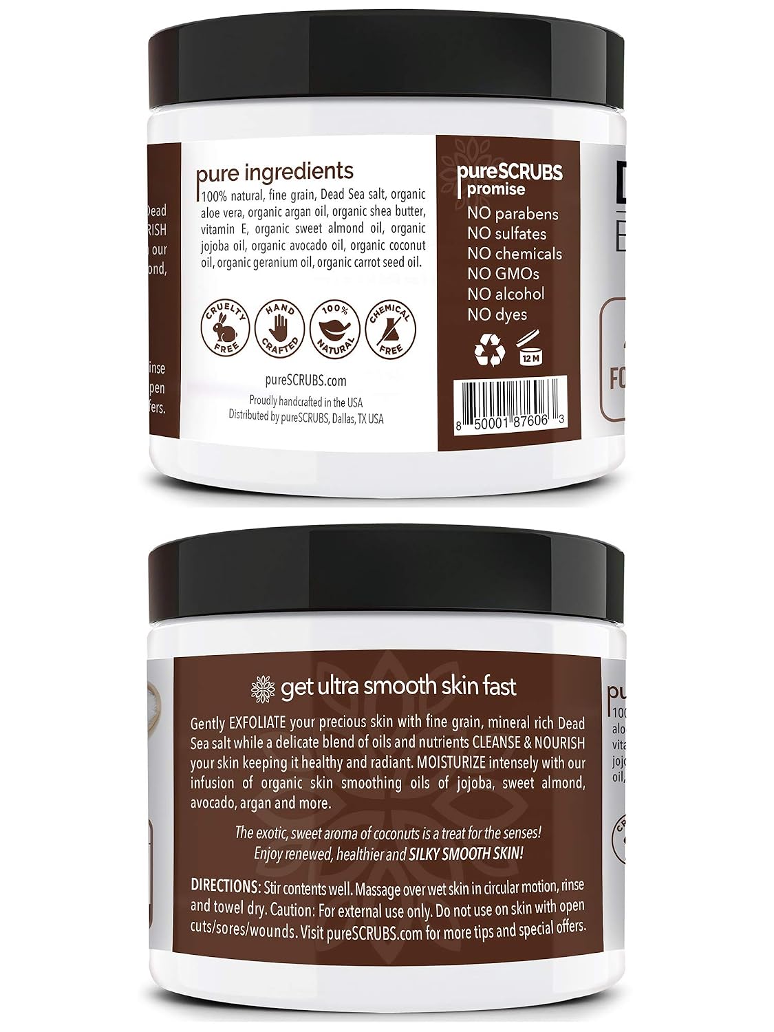 pureSCRUBS Premium Coconut Body Scrub Set, Exfoliating Dead Sea Salt Scrub