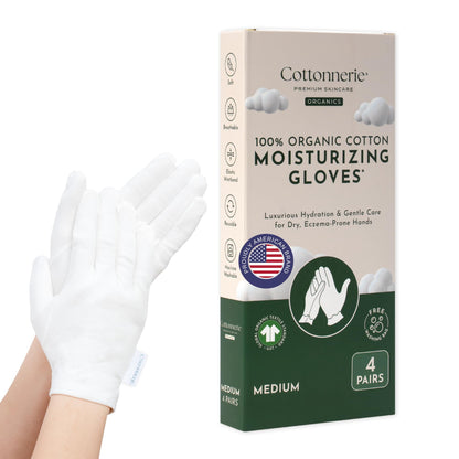 4 Pairs Cottonnerie Basics Cotton Gloves for Dry Hands Sleeping, Moisturizing Gloves Overnight, Hand Moisturizer Gloves, Moisture Gloves for Dry Hands Overnight, Sleeping Gloves, Medium