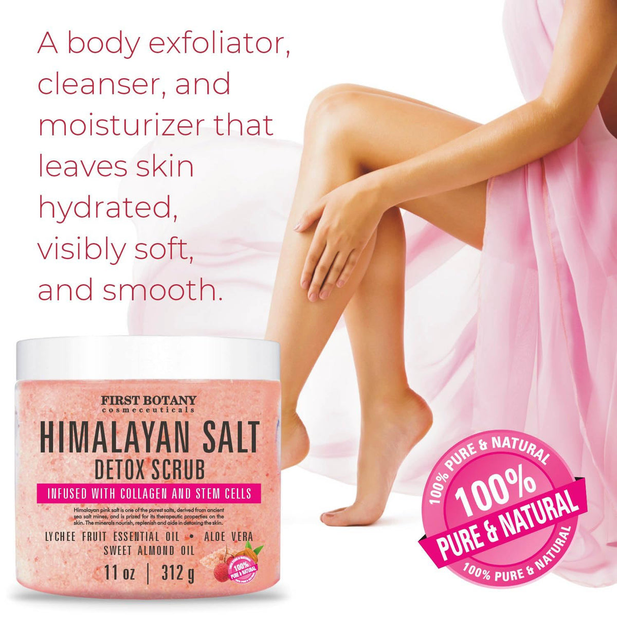 First Botany Body Scrub - Natural Exfoliating Salt Scrub & Body and Face Souffle helps with Moisturizing Skin, Acne, Cellulite, Dead Skin Scars, Wrinkles (Himalayan Salt)